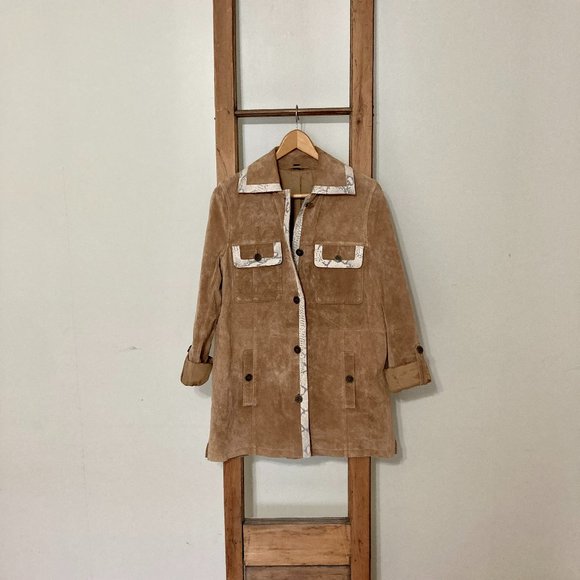 Jackets & Blazers - Vintage Tan Suede Jacket with Faux Snake Trim